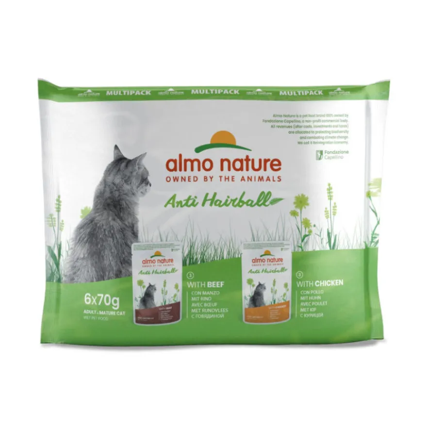 Almo Nature Anti Hairball Buey y Pollo sobre para gatos – Multipack