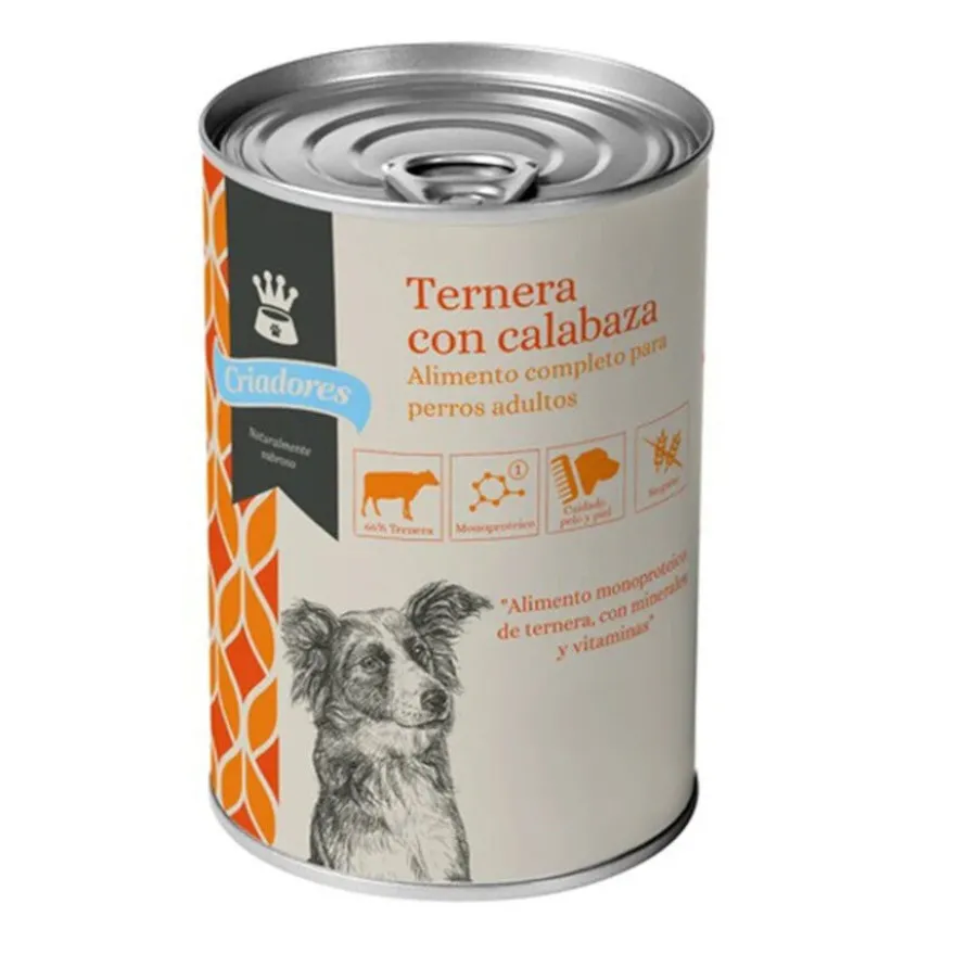 Criadores Adulto Ternera y Calabaza lata para perros