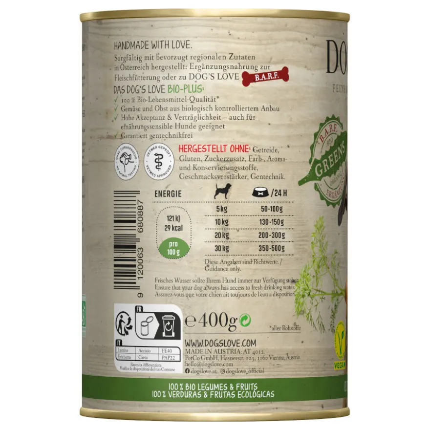 Dog's Love Adulto Bio Greens Vegan lata para perros