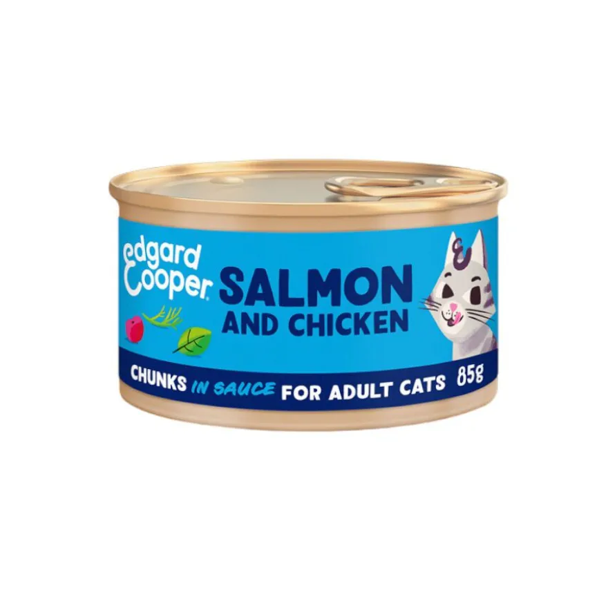 Edgard & Cooper Adult Trocitos de Salmón y Pollo en Salsa lata para gatos