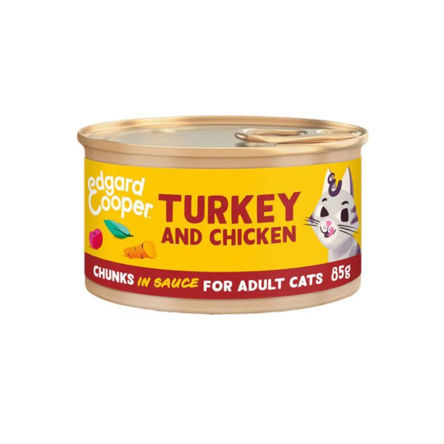 Edgard & Cooper Adult Trocitos de Pavo y Pollo en Salsa lata para gatos