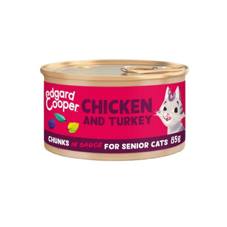 Edgard & Cooper Senior Trocitos de Pollo y Pavo en Salsa lata para gatos