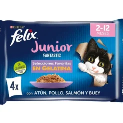 Felix Junior Fantastic Carne y Pescado en Gelatina sobre para gatos
