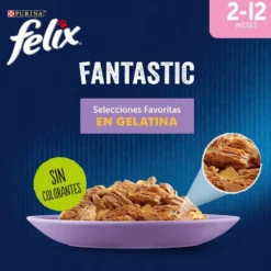 Felix Junior Fantastic Carne y Pescado en Gelatina sobre para gatos