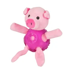 Flamingo Bellies Cerdo de peluche rosa con pelota para perros