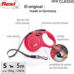 Flexi Classic Correa Extensible de Cinta Roja para perros