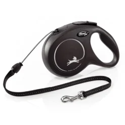 Flexi New Classic Correa de Cordón Extensible Negra para perros