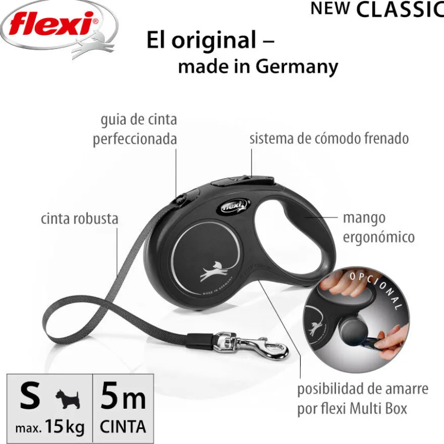 Flexi New Classic Correa Extensible Negra para perros