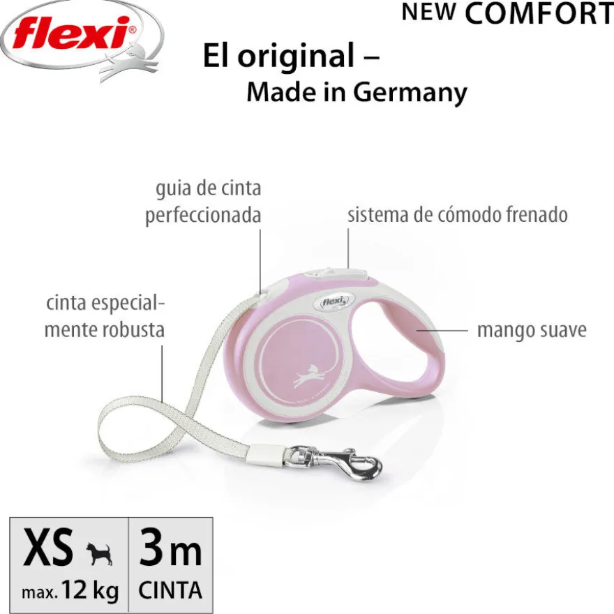 Flexi New Comfort Correa Extensible Rosa para perros