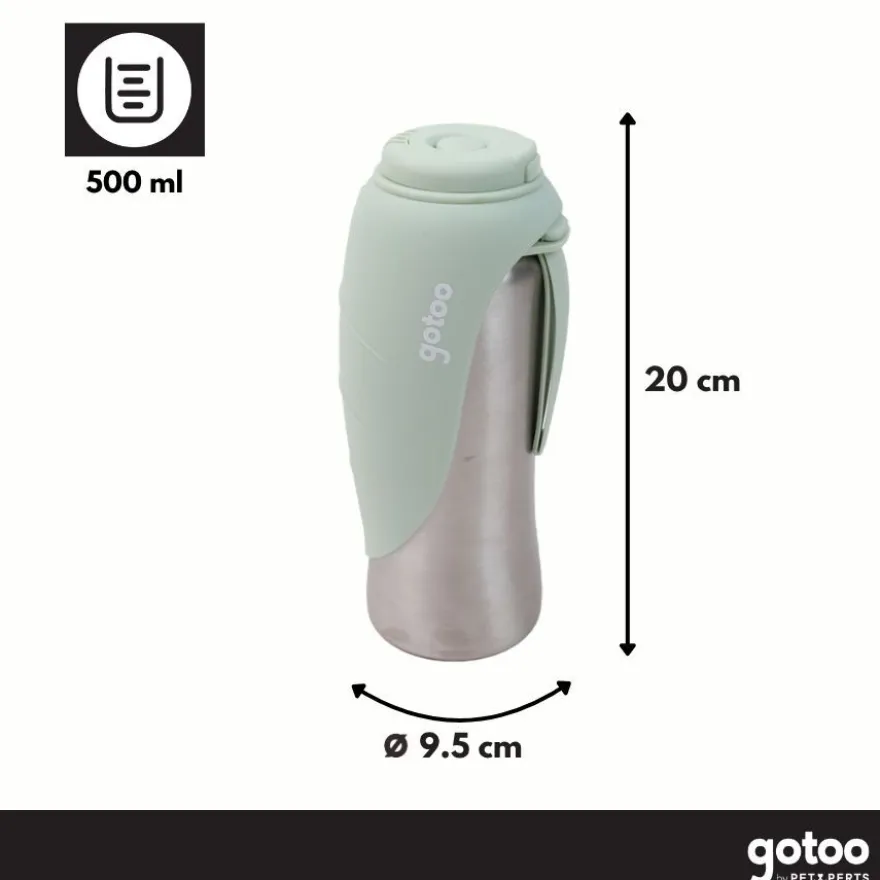 Gotoo Botella Bebedero Portátil de Acero Inoxidable Verde para perros