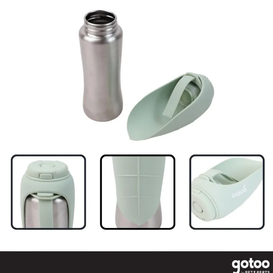 Gotoo Botella Bebedero Portátil de Acero Inoxidable Verde para perros