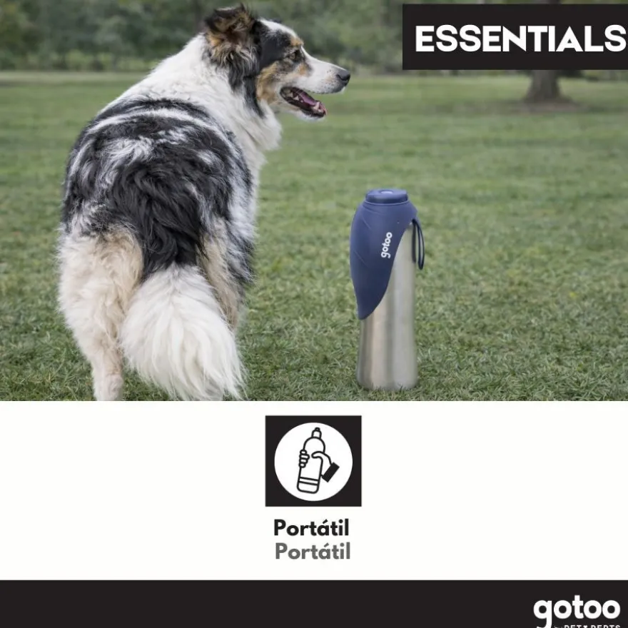 Gotoo Botella Bebedero Portátil de Acero Inoxidable Azul para perros