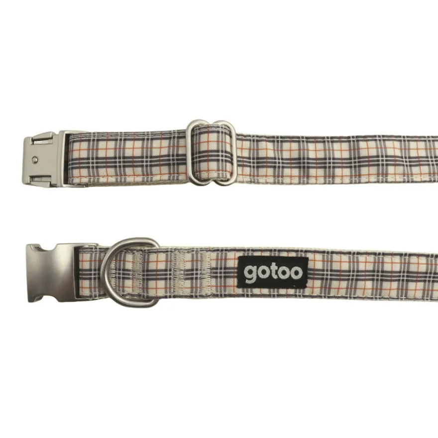 Gotoo Collar estampado tartán marrón para perros