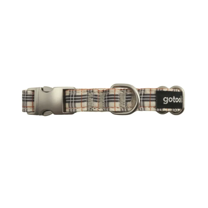 Gotoo Collar estampado tartán marrón para perros
