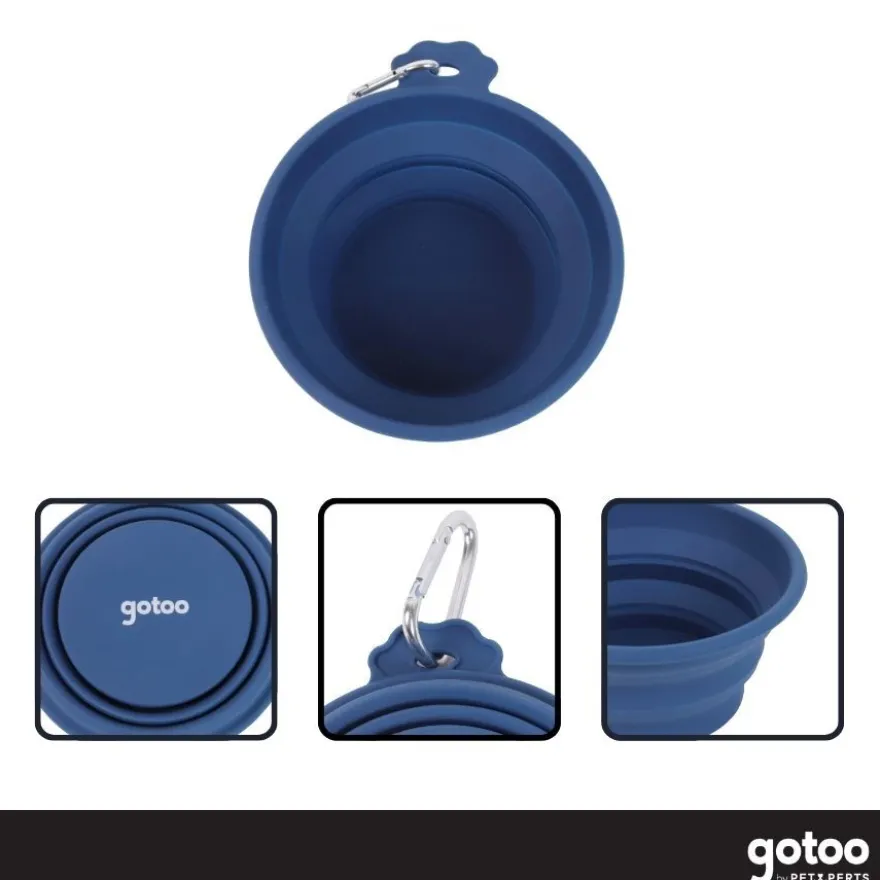 Gotoo Comedero Plegable y Portátil de Silicona Azul para perros y gatos
