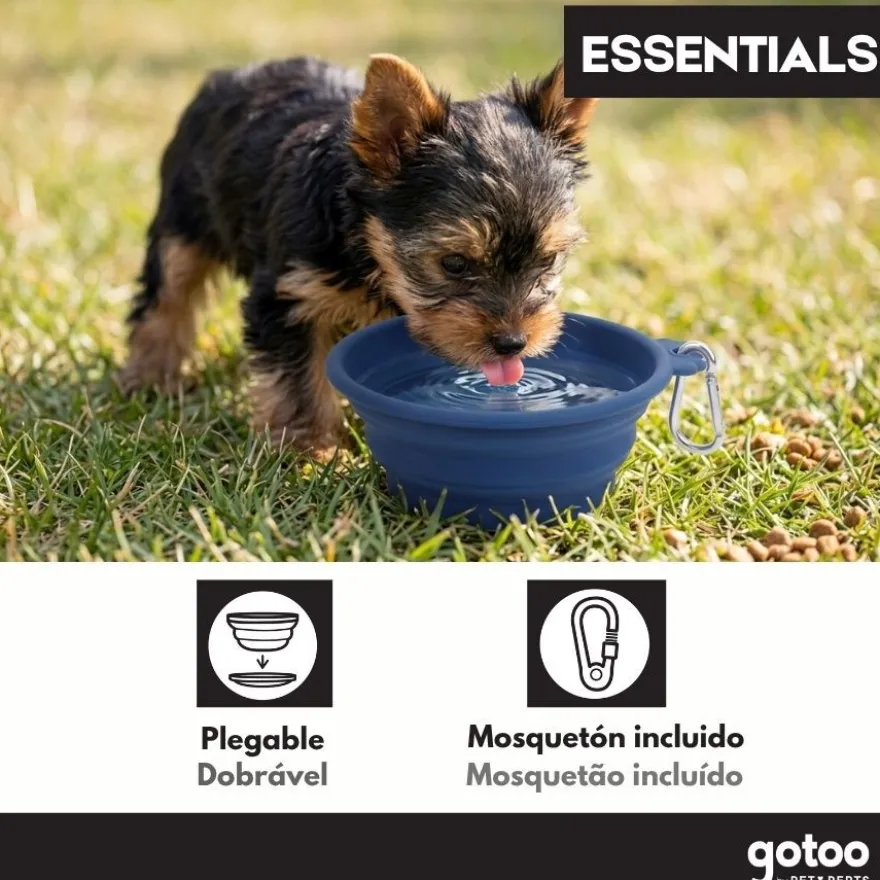 Gotoo Comedero Plegable y Portátil de Silicona Azul para perros y gatos