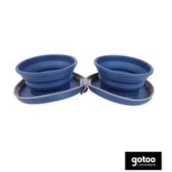 Gotoo Comedero Portátil Doble de Silicona Azul para perros