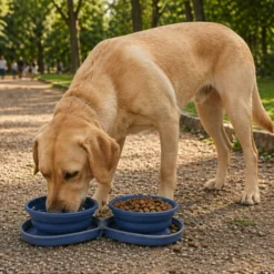 Gotoo Comedero Portátil Doble de Silicona Azul para perros