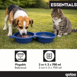 Gotoo Comedero Portátil Doble de Silicona Azul para perros y gatos