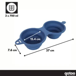 Gotoo Comedero Portátil Doble de Silicona Azul para perros y gatos