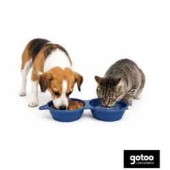 Gotoo Comedero Portátil Doble de Silicona Azul para perros y gatos