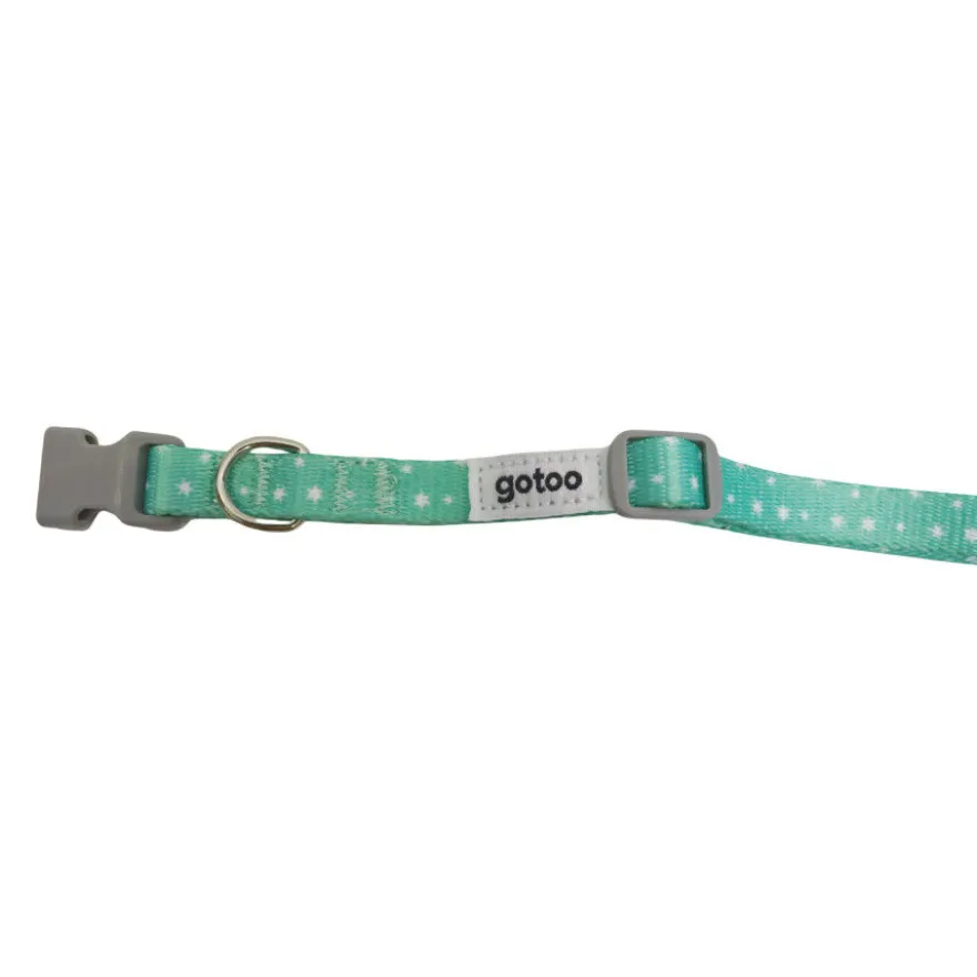 Gotoo Set Correa y Collar estampado con estrellas verde para perros