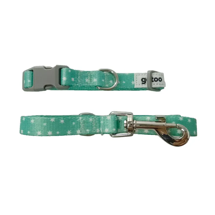 Gotoo Set Correa y Collar estampado con estrellas verde para perros