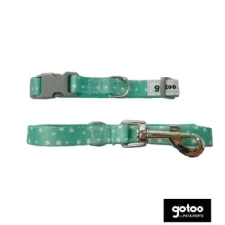 Gotoo Set Correa y Collar estampado con estrellas verde para perros