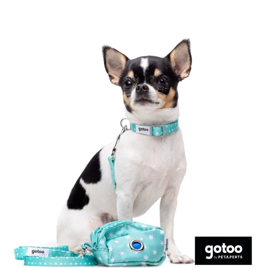 Gotoo Set Correa y Collar estampado con estrellas verde para perros