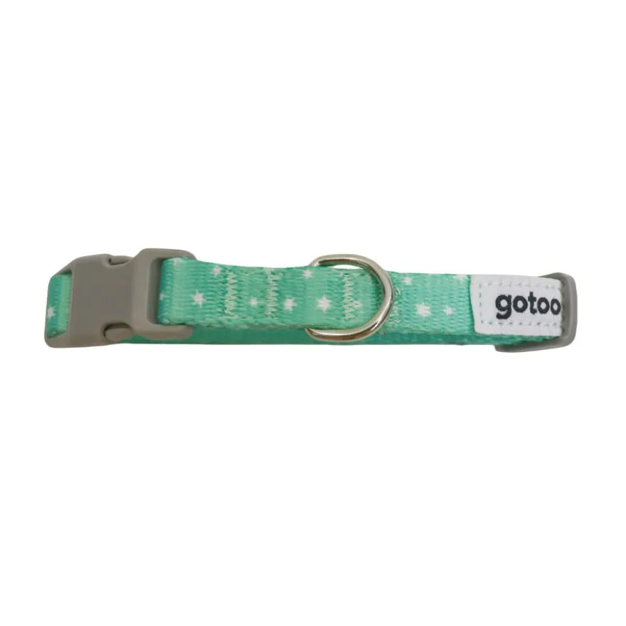 Gotoo Set Correa y Collar estampado con estrellas verde para perros