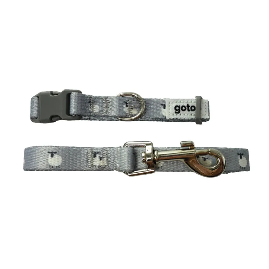 Gotoo Set de correa y collar con estampado ovejitas gris para cachorros