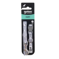 Gotoo Set de correa y collar con estampado ovejitas gris para cachorros