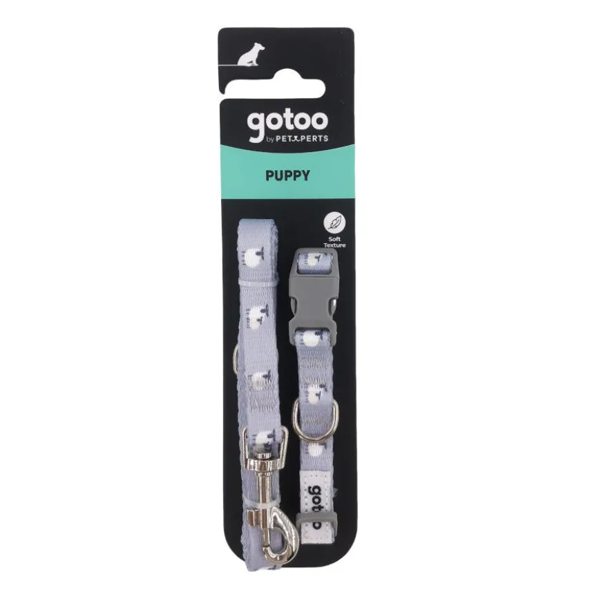 Gotoo Set de correa y collar con estampado ovejitas gris para cachorros