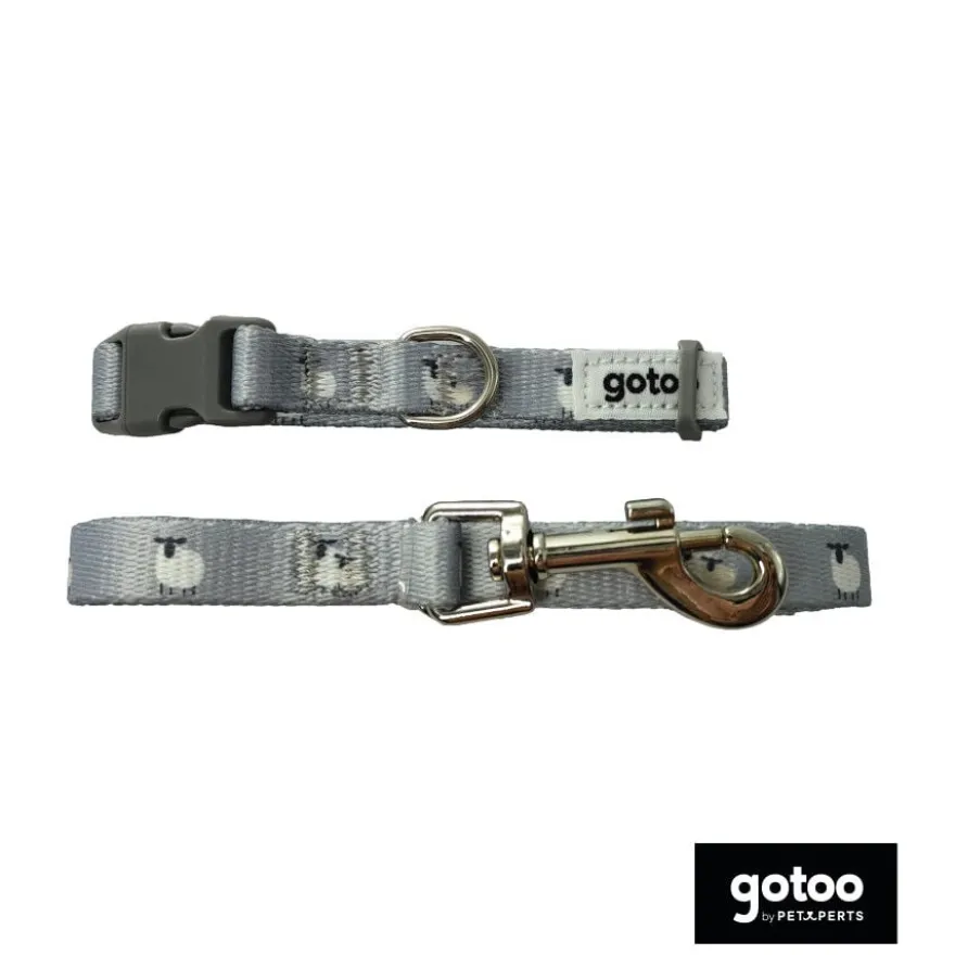 Gotoo Set de correa y collar con estampado ovejitas gris para cachorros