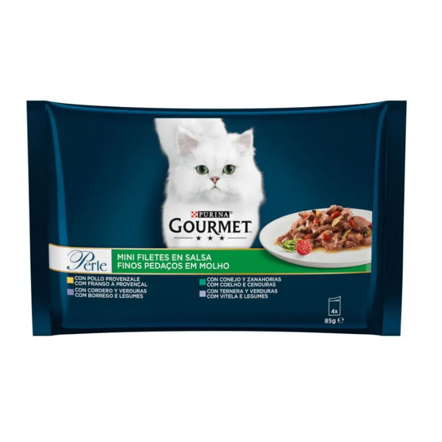 Gourmet Perle Filetes de Carne con Verduras en salsa sobre para gatos
