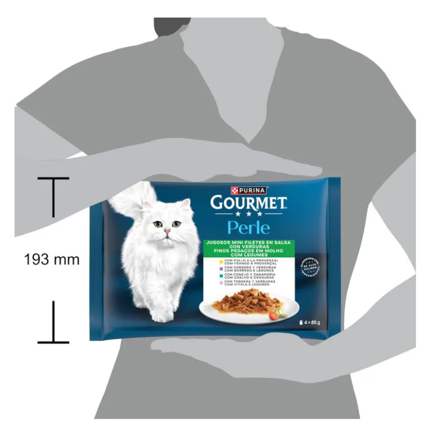 Gourmet Perle Filetes de Carne con Verduras en salsa sobre para gatos