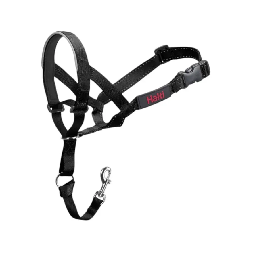 Halti collar con bozal de tela negro para perros