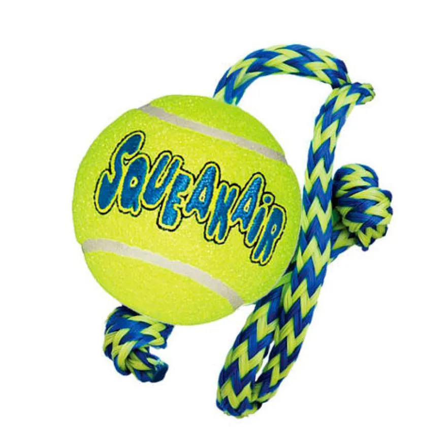 Kong Air Dog Squeakair pelota con cuerda para perros