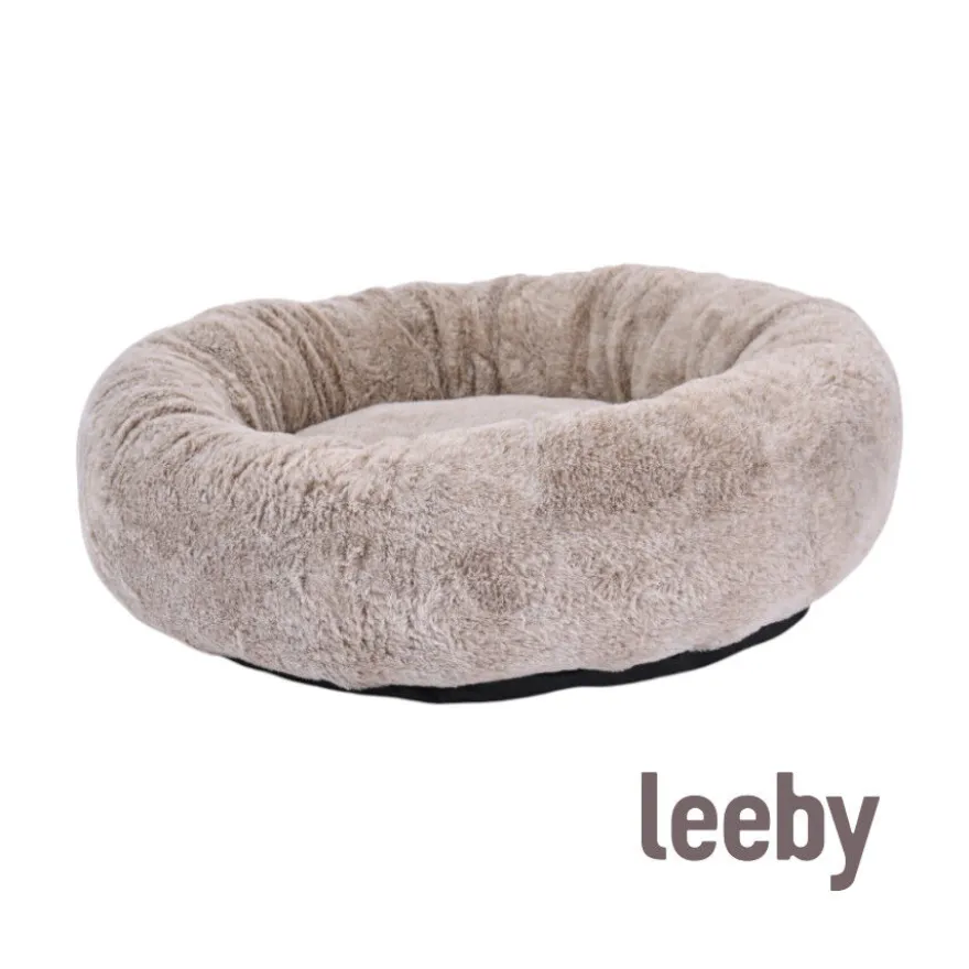 Lebby cama suave redonda beige para perros