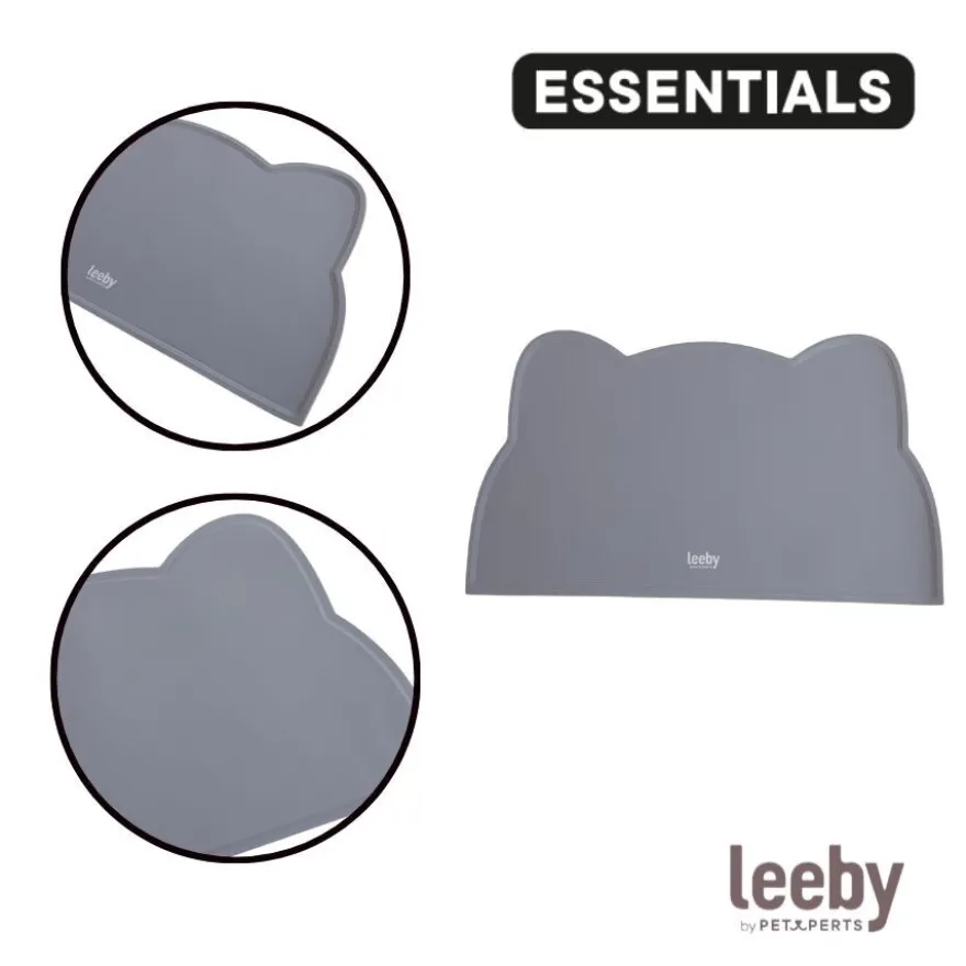 Leeby Alfombrilla Antideslizante Comedero forma Gato Gris para perros y gatos