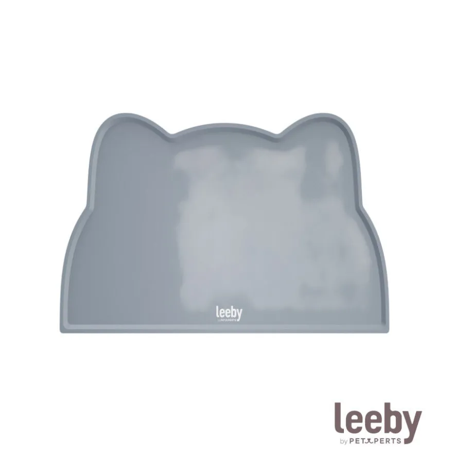 Leeby Alfombrilla Antideslizante Comedero forma Gato Gris para perros y gatos