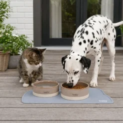 Leeby Alfombrilla Antideslizante Comedero forma Gato Gris para perros y gatos