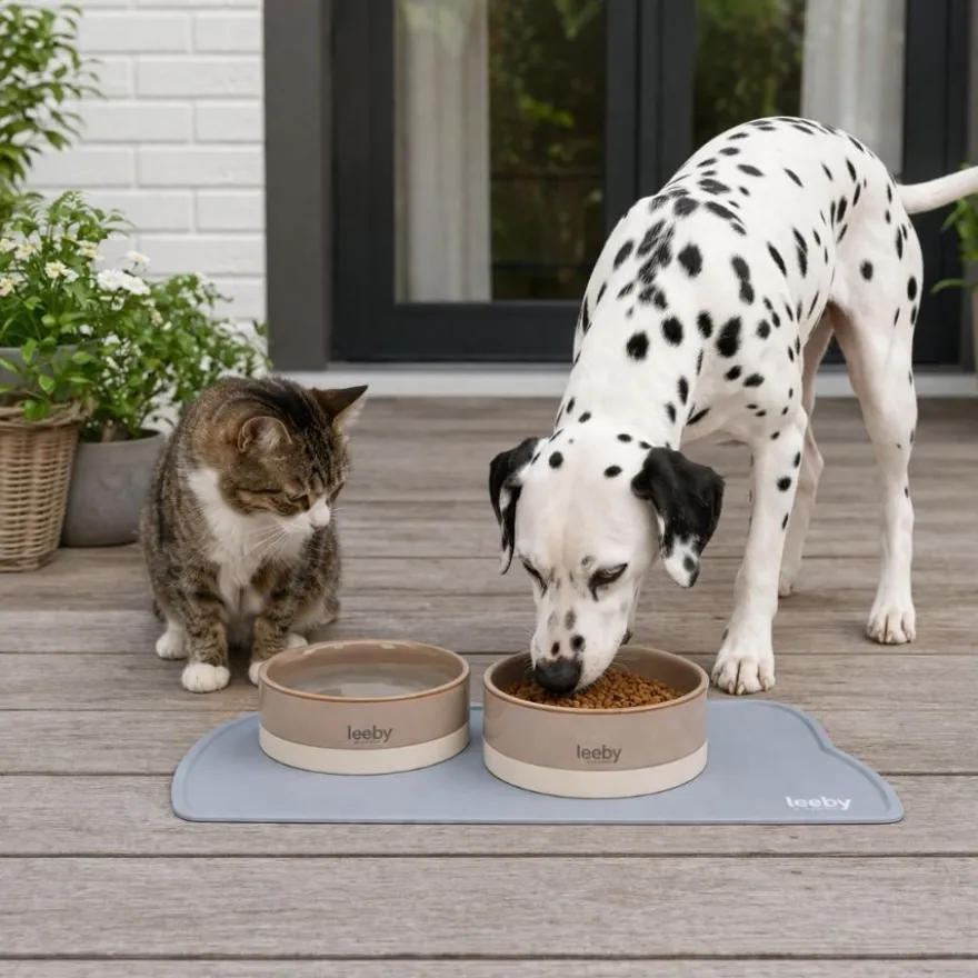 Leeby Alfombrilla Antideslizante Comedero forma Gato Gris para perros y gatos