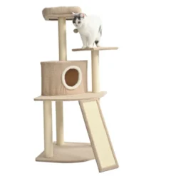 Leeby Boucle Collection Árbol rascador con cama nido y rampa para gatos