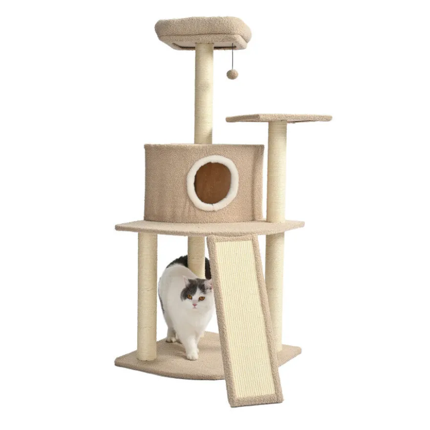 Leeby Boucle Collection Árbol rascador con cama nido y rampa para gatos