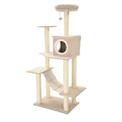 Leeby Boucle Collection Árbol rascador con cama nido y puente para gatos