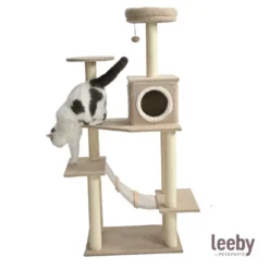Leeby Boucle Collection Árbol rascador con cama nido y puente para gatos