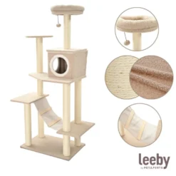 Leeby Boucle Collection Árbol rascador con cama nido y puente para gatos