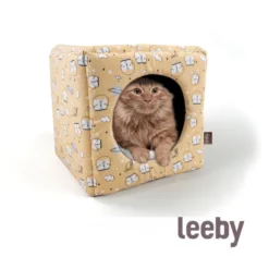 Leeby Cama Cueva Estampado Cómic Amarillo para gatos