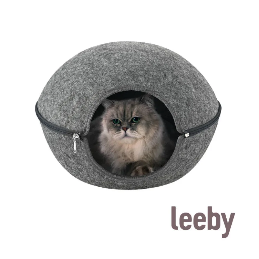 Leeby Cama Cueva Fieltro Gris para gatos